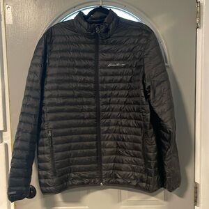 Eddie Bauer EB650 black down puffer jacket.